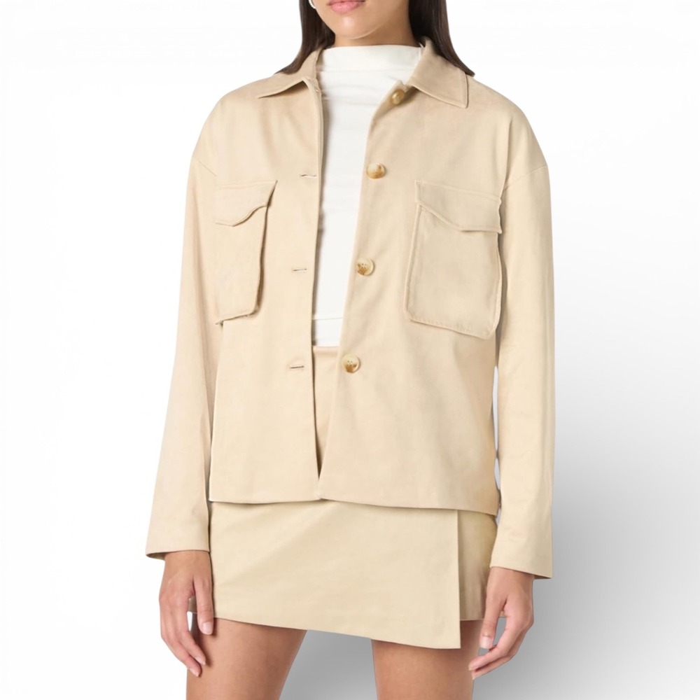 The‎ Drop Haylan Suede Shacket Hummus Button Front Pockets Size M